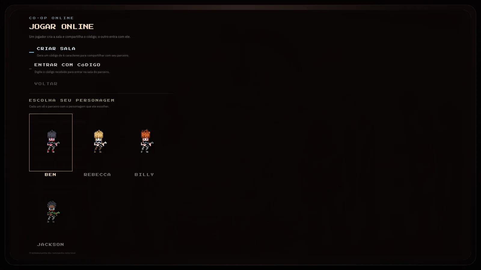 Online co-op lobby with character selection in 72 Hours to Live